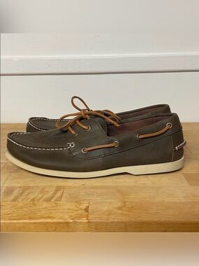 J. Crew factory brown coated leather deck shoes men’s size 13